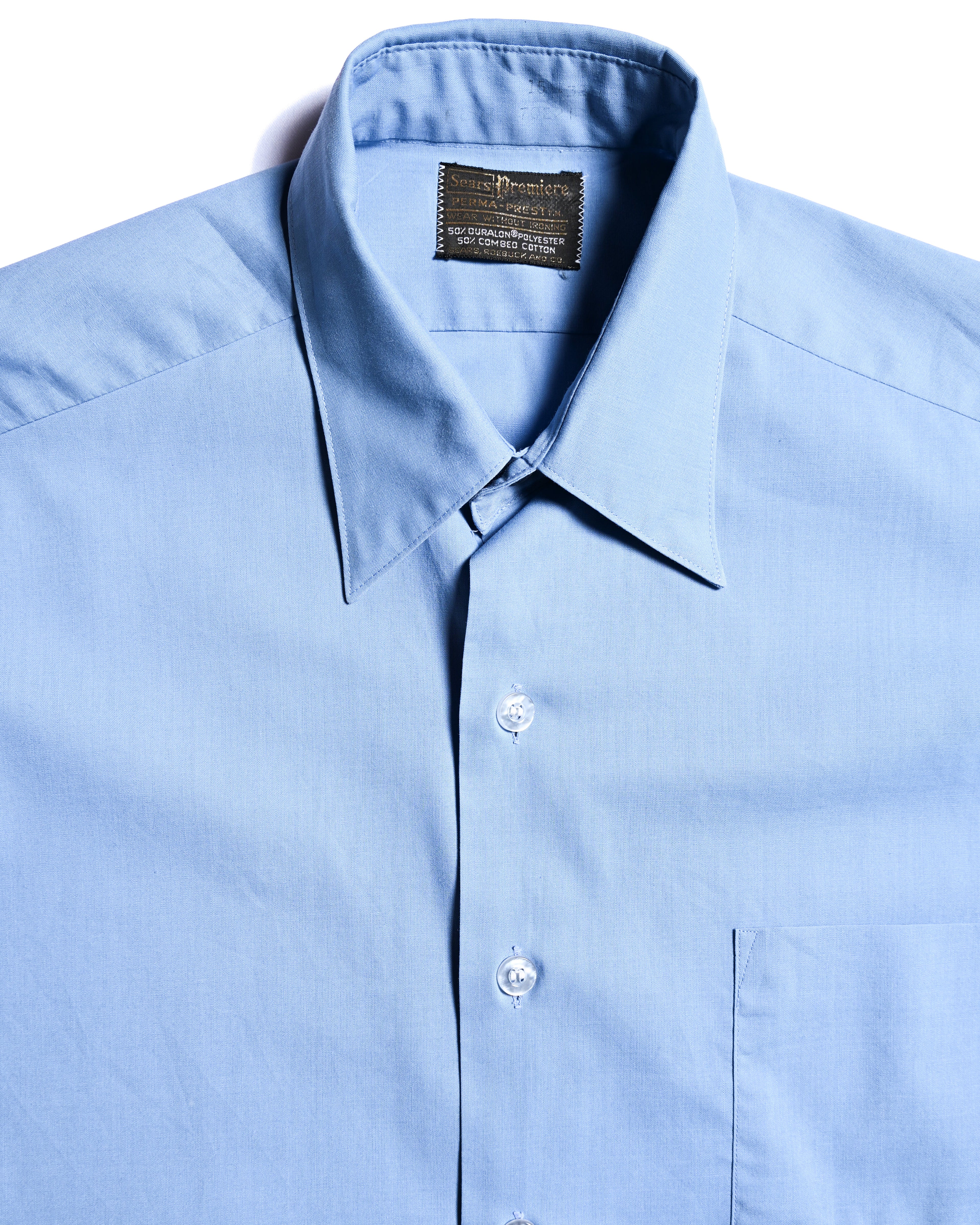 VINTAGE/ Pointed Collar French Cuff Shirt Blue