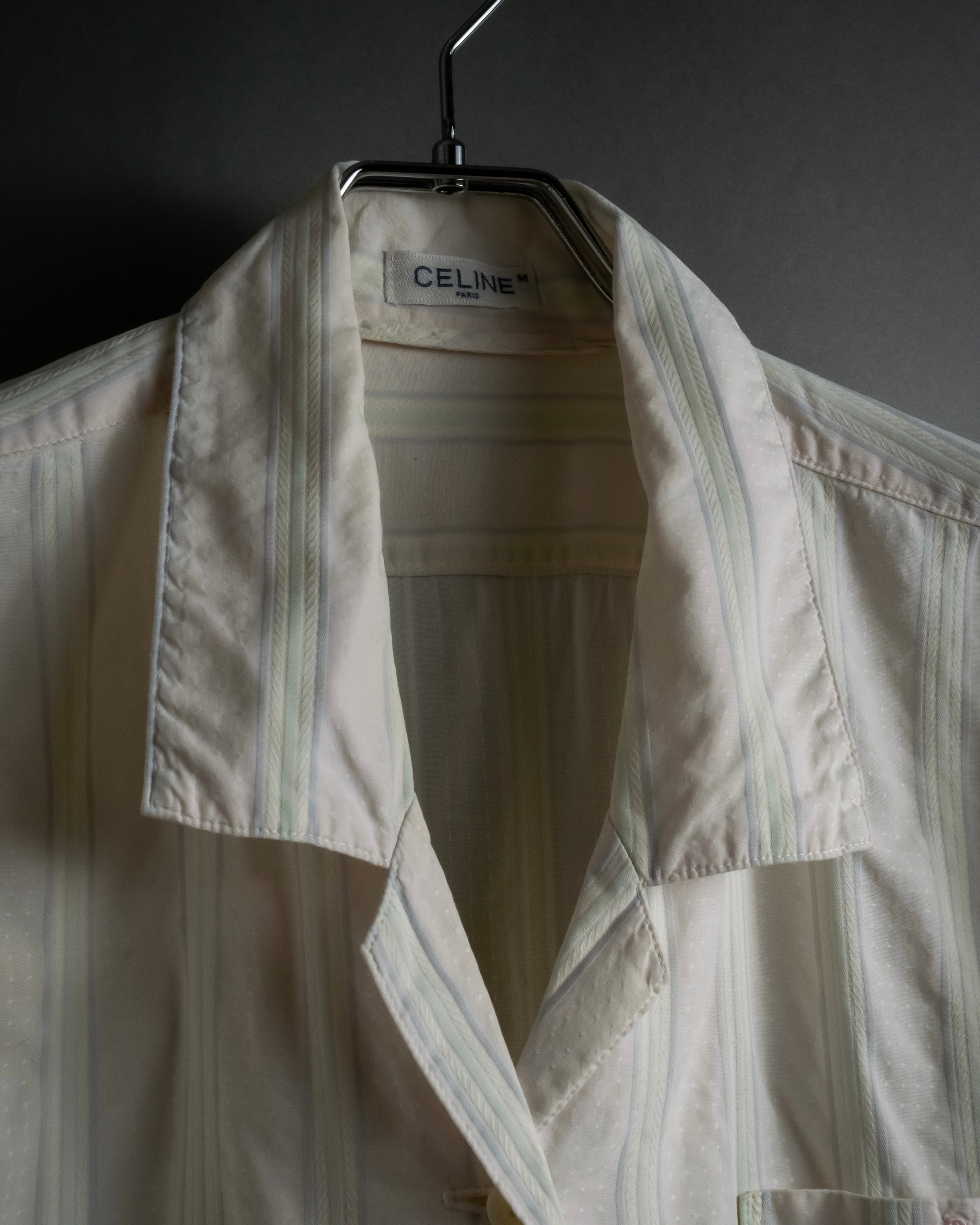 "CELINE" 80’s-90’s Pastel dobby striped pajama shirt