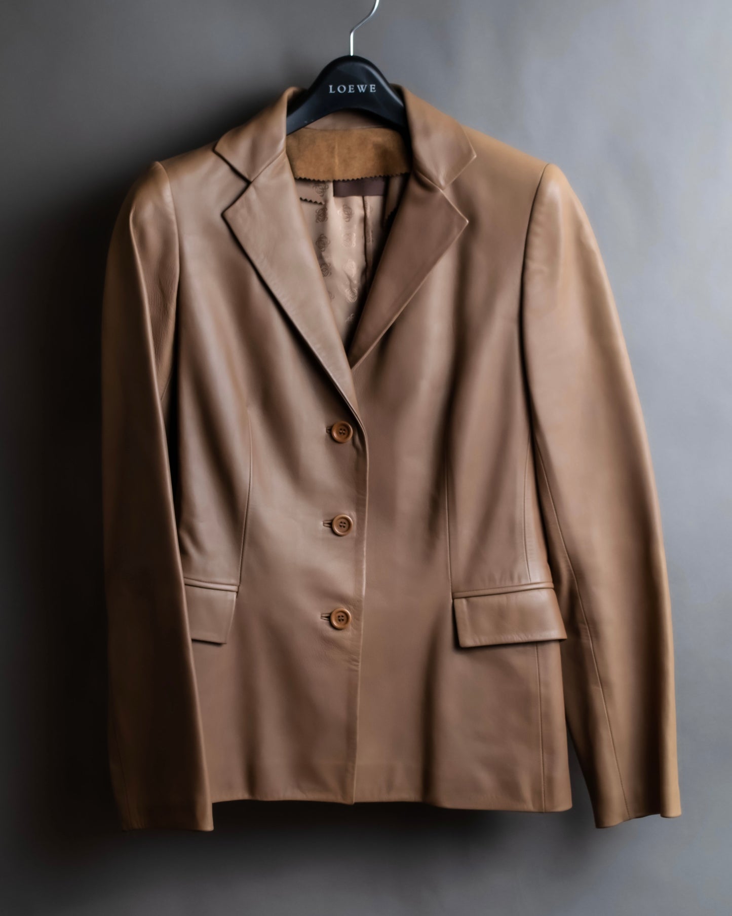 "LOEWE"  Camel brown leather tailored jacket