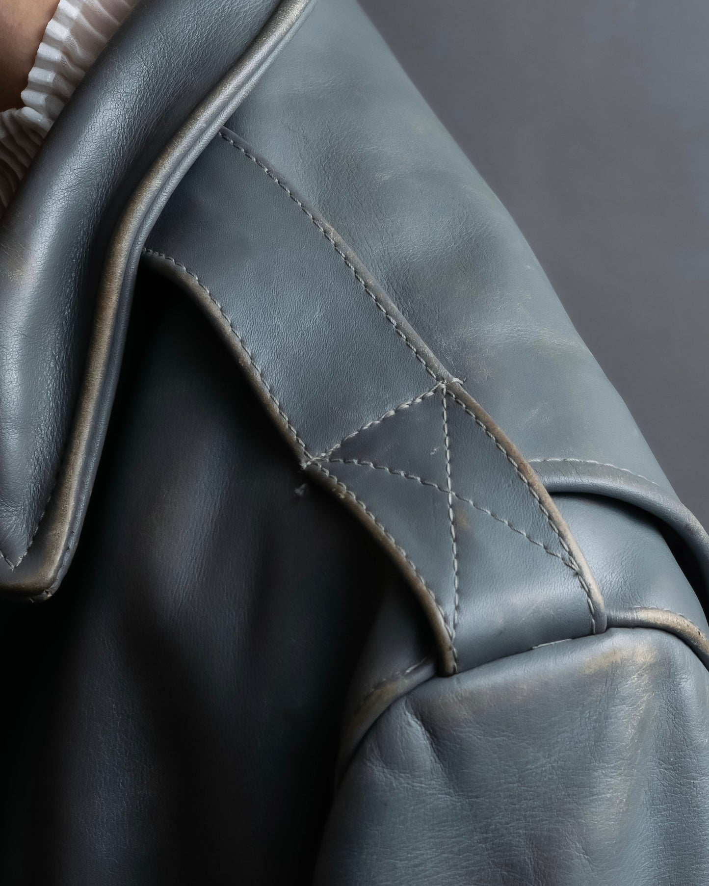 "VANSON" Out pocket design ribbed leather jacket