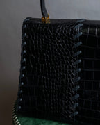 "YVES SAINT LAURENT" Braided stitch design crocodile embossed leather one-handle bag