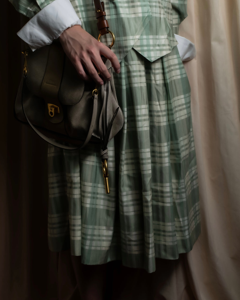 "BURBERRYS" Mint green check pattern skirt type set up