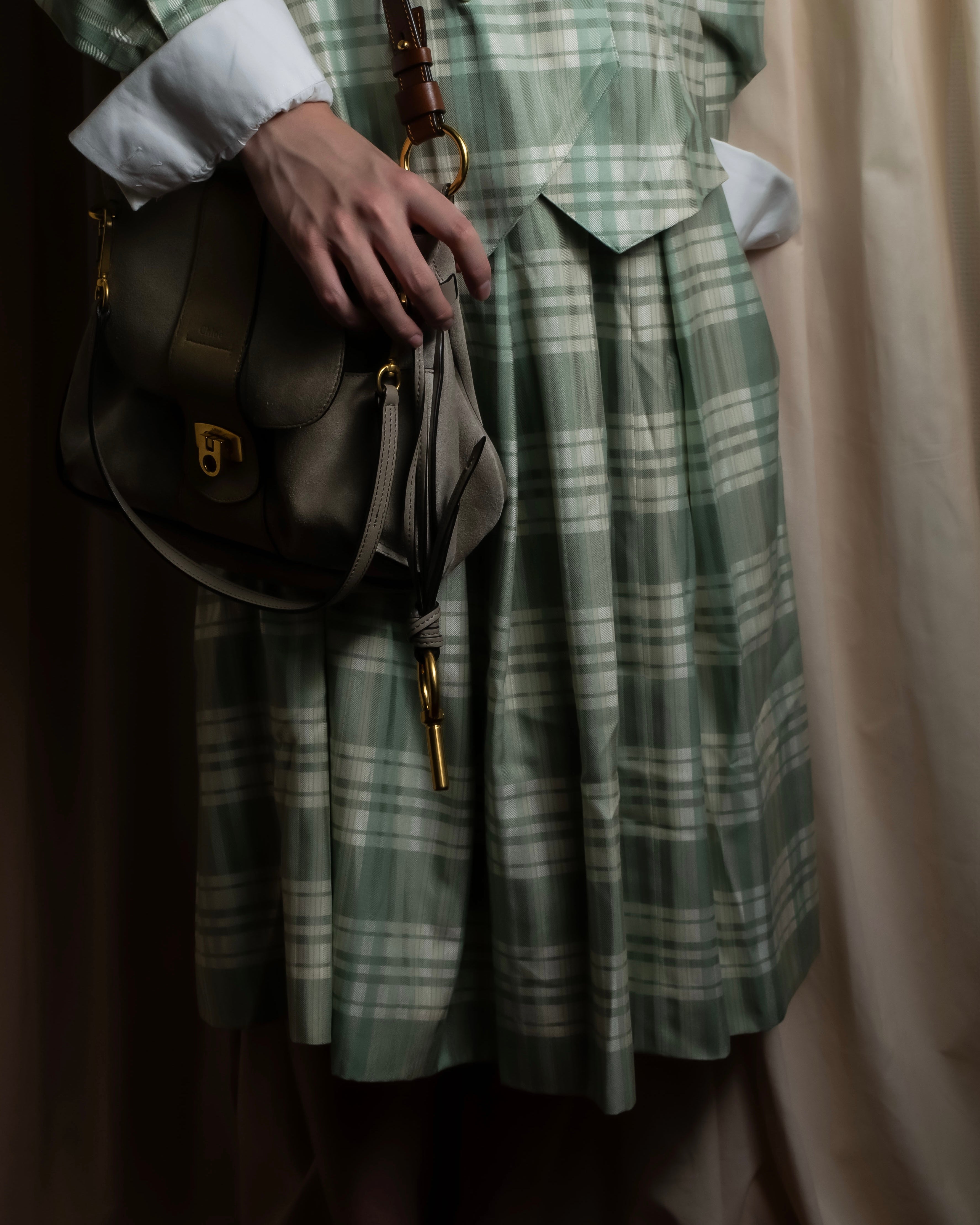 "BURBERRYS" Mint green check pattern skirt type set up