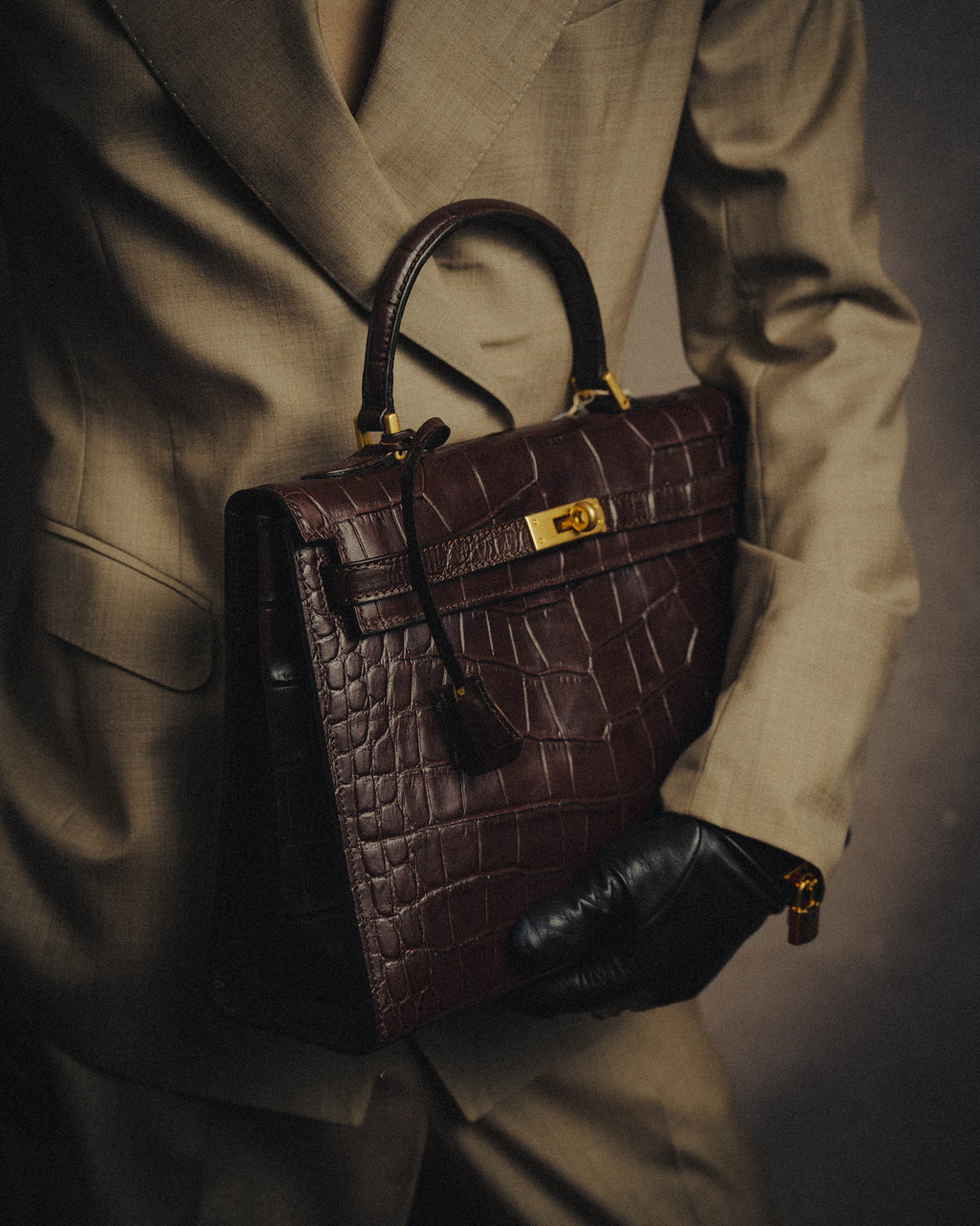 -SPECIAL- "CRISTIAN FLORENCE" 90's-00's Classic crocodile embossed leather structured top handle bag