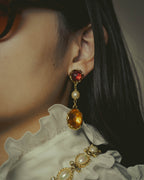 -SPECIAL- "Yves Saint Laurent" 80's-90's Vintage architectural poured glass and pearl drop earrings