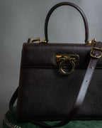 "Salvatore Ferragamo" Structured Gancini 2way dark brown leather bag