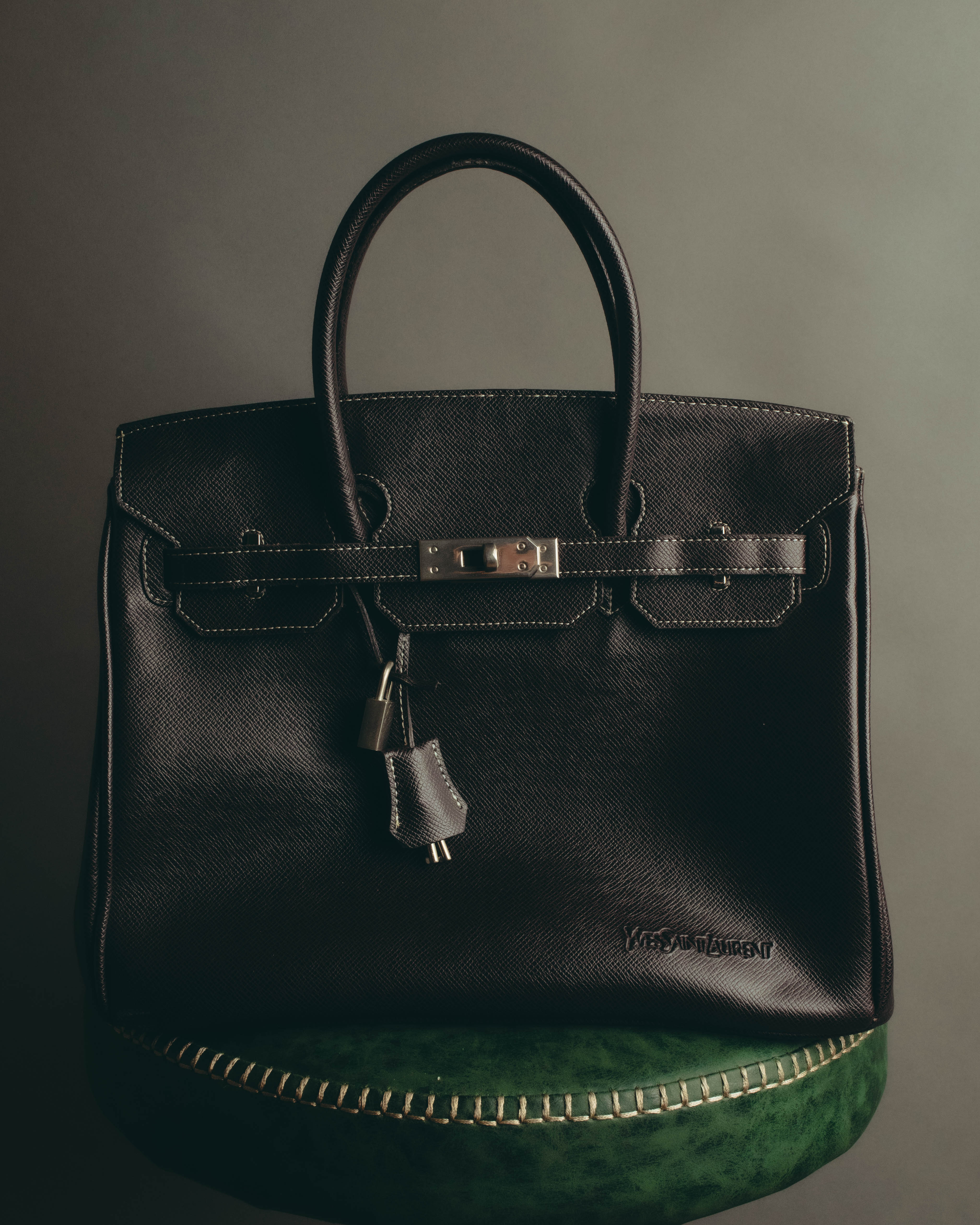 "Yves Saint Laurent" 90's-00's Classic textured leather structured top handle bag