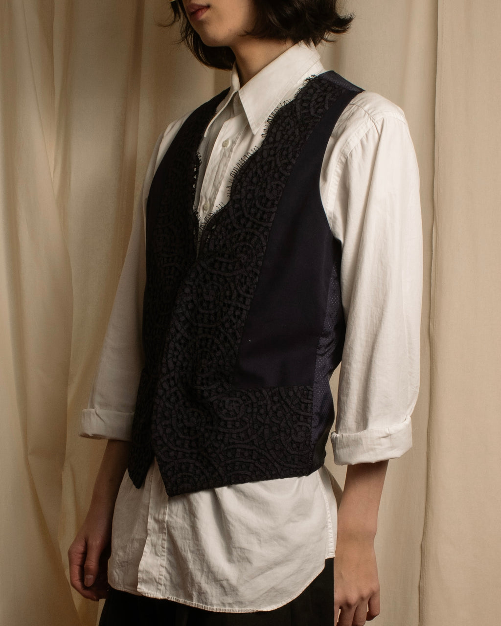 "JEAN PAUL GAULTIER" 90's Geometric lace design tailored vest