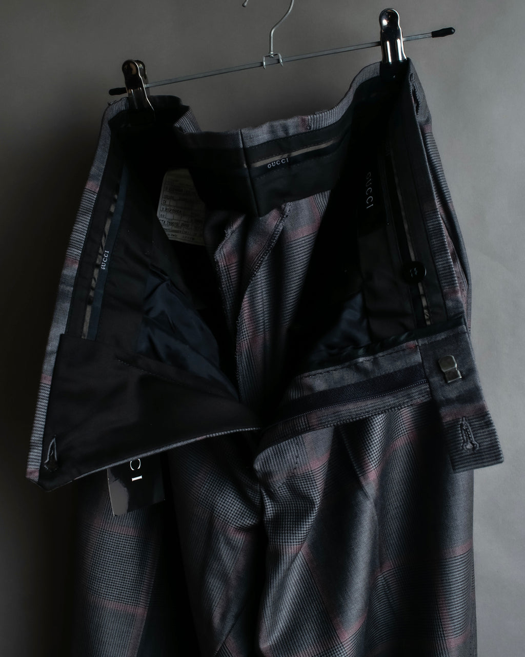"GUCCI" Glen plaid wool wide tapered slacks