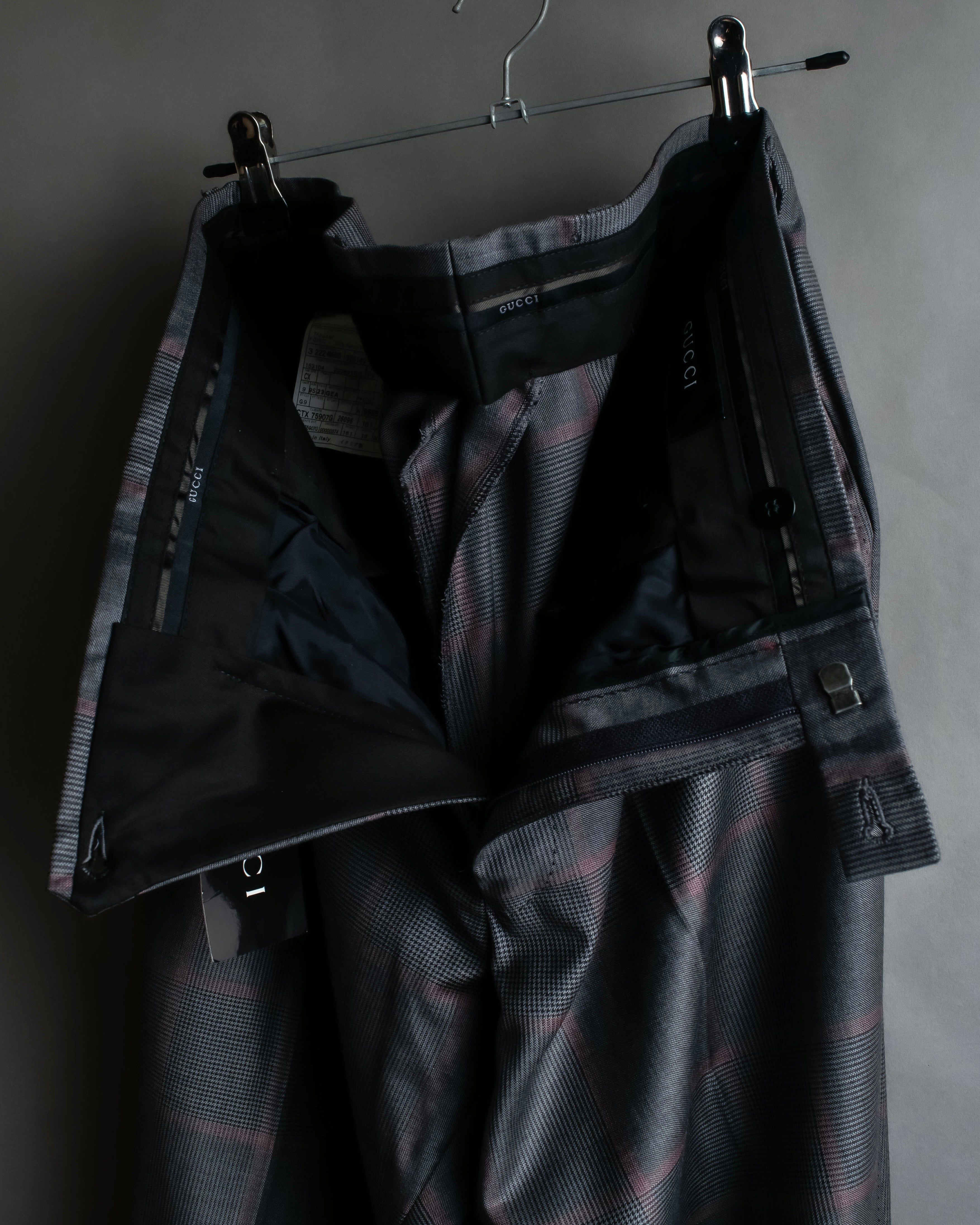 "GUCCI" Glen plaid wool wide tapered slacks