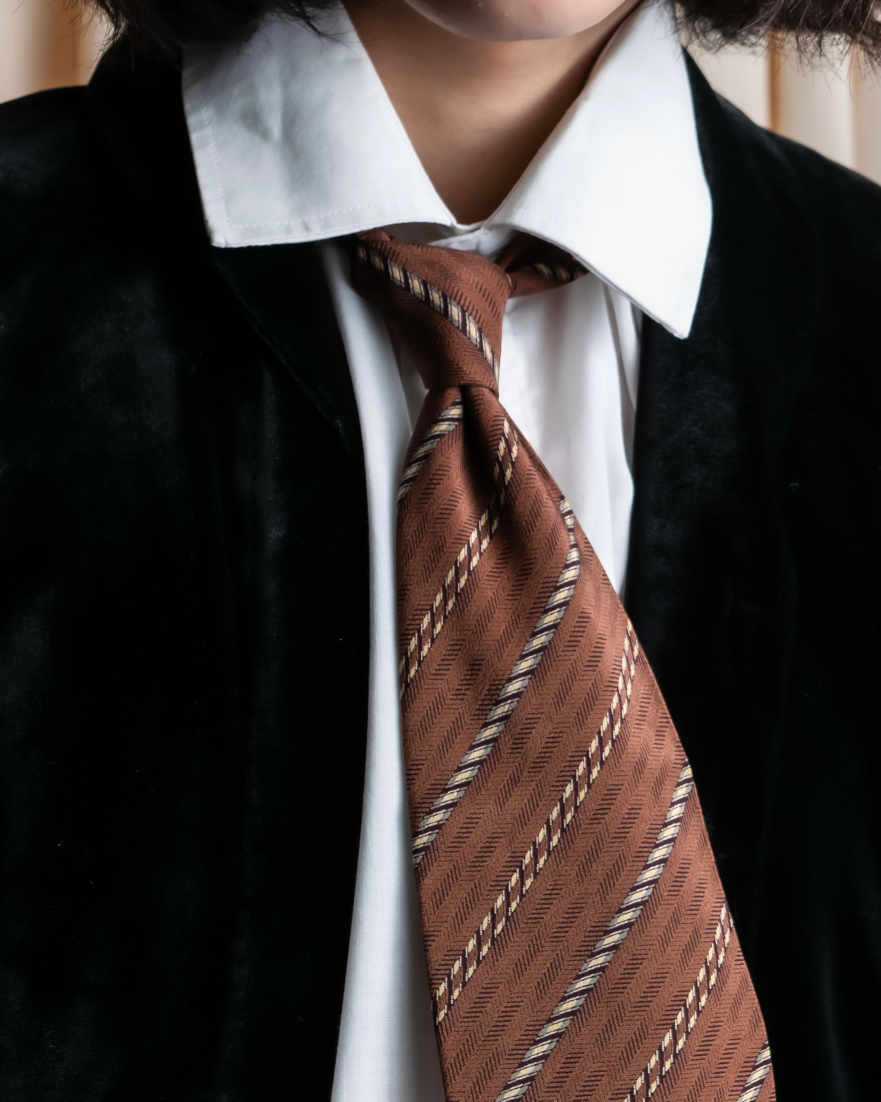 "GIORGIO ARMANI" Double line stripe pattern silk necktie