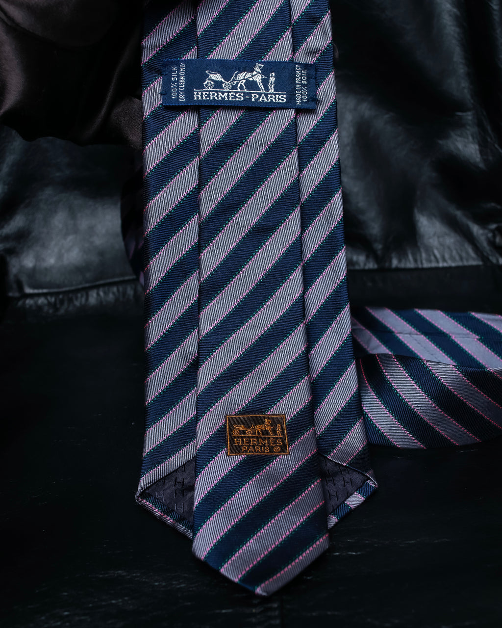 "HERMES" Pink accent regimental tie
