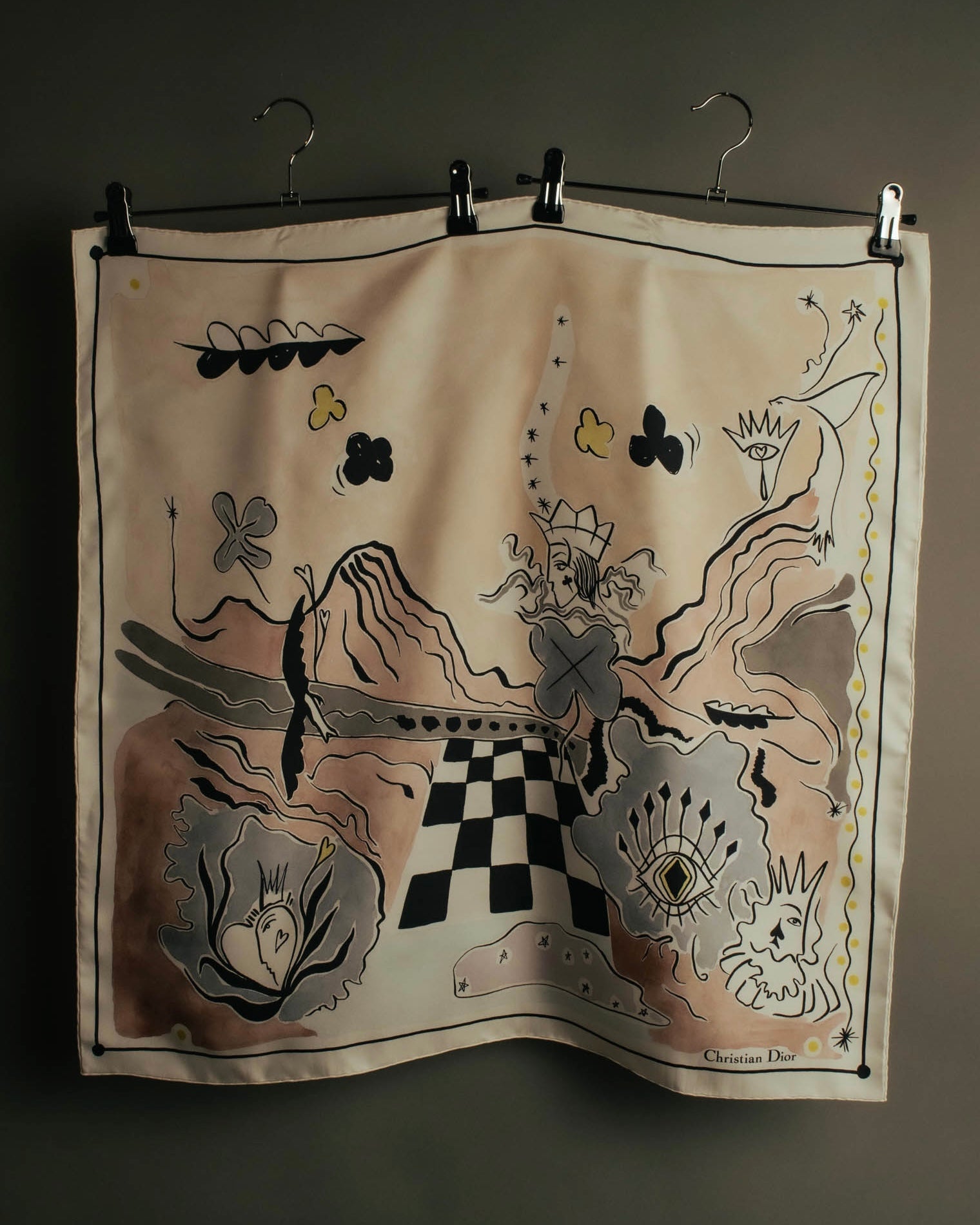 "Christian Dior" 2010's Modern surrealist trump print silk scarf