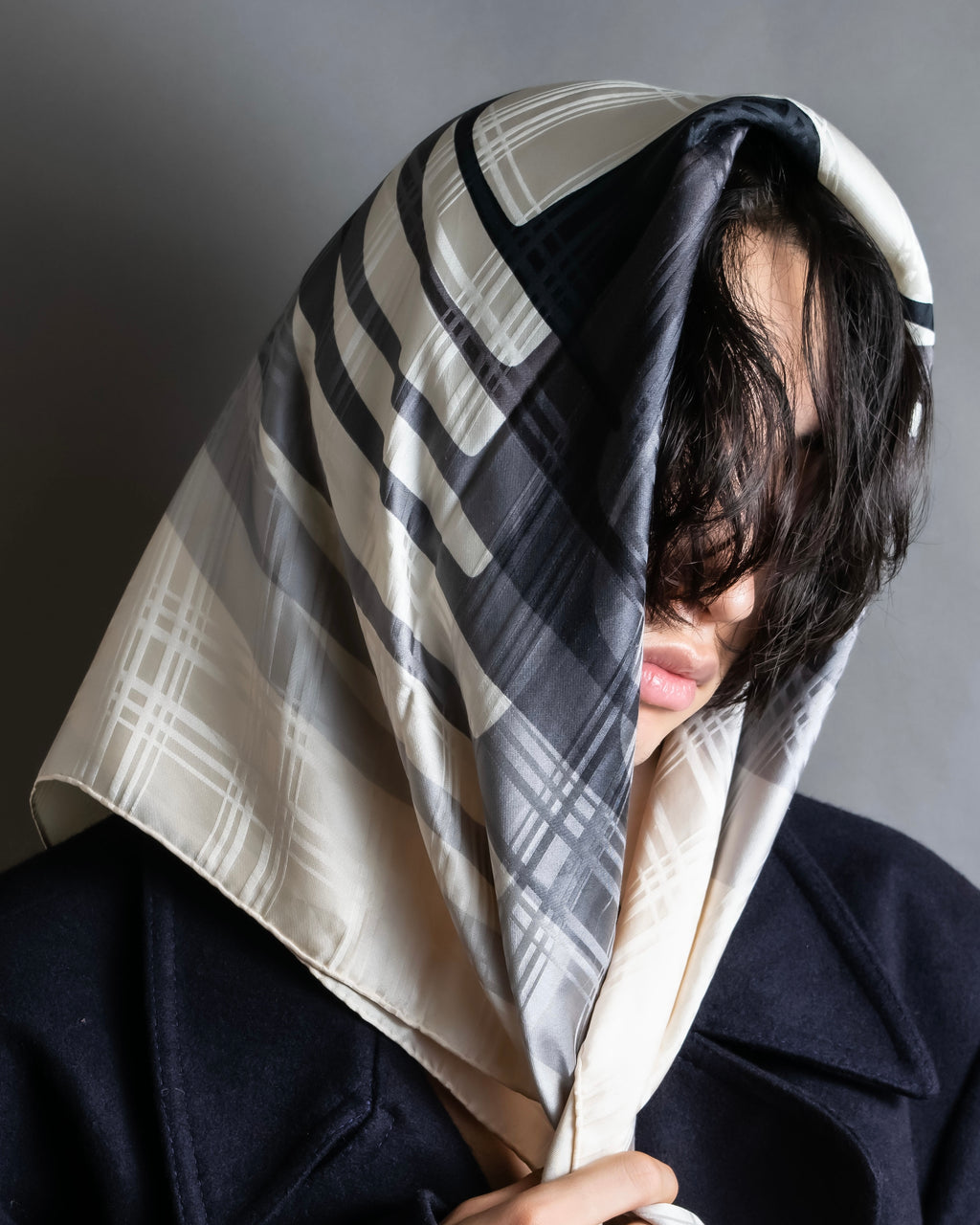 "Christian Dior" Blurred D &amp; check pattern square scarf