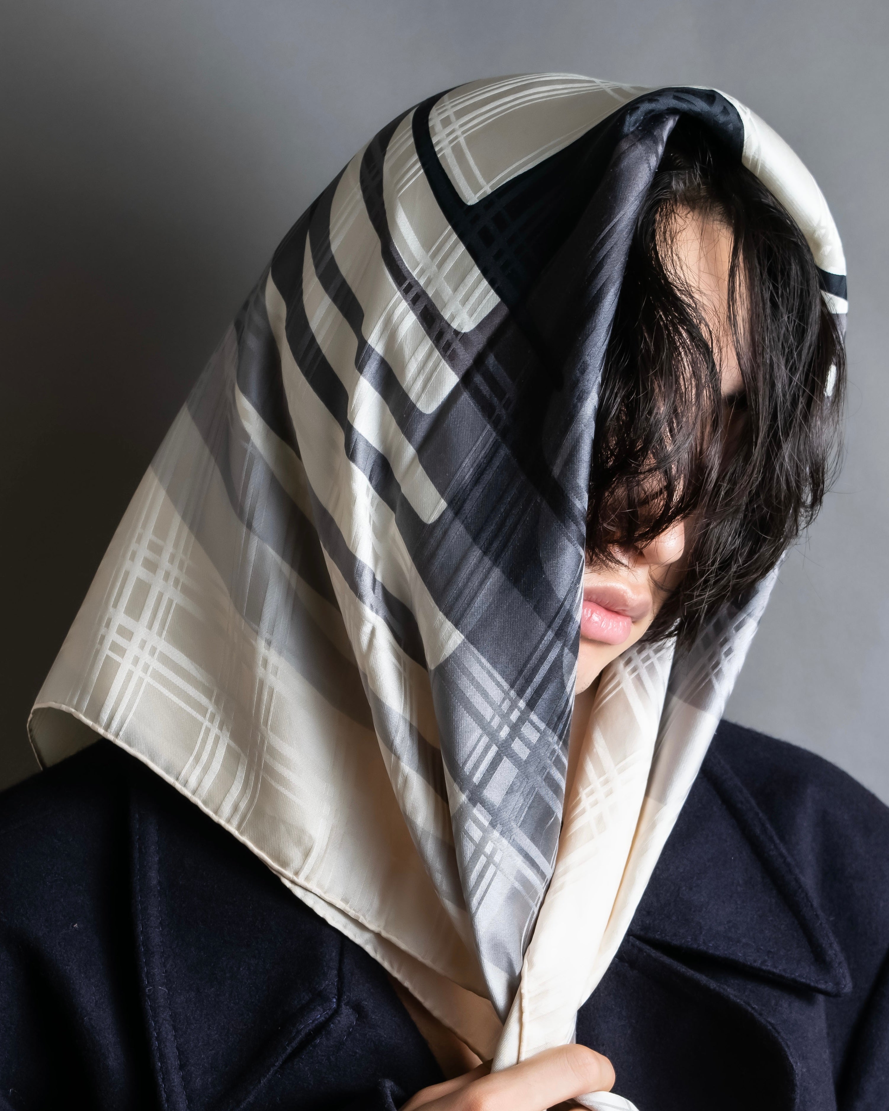 "Christian Dior" Blurred D &amp; check pattern square scarf