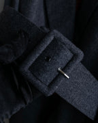 "HERMES" Vintage leather piping design belted tailored jacket