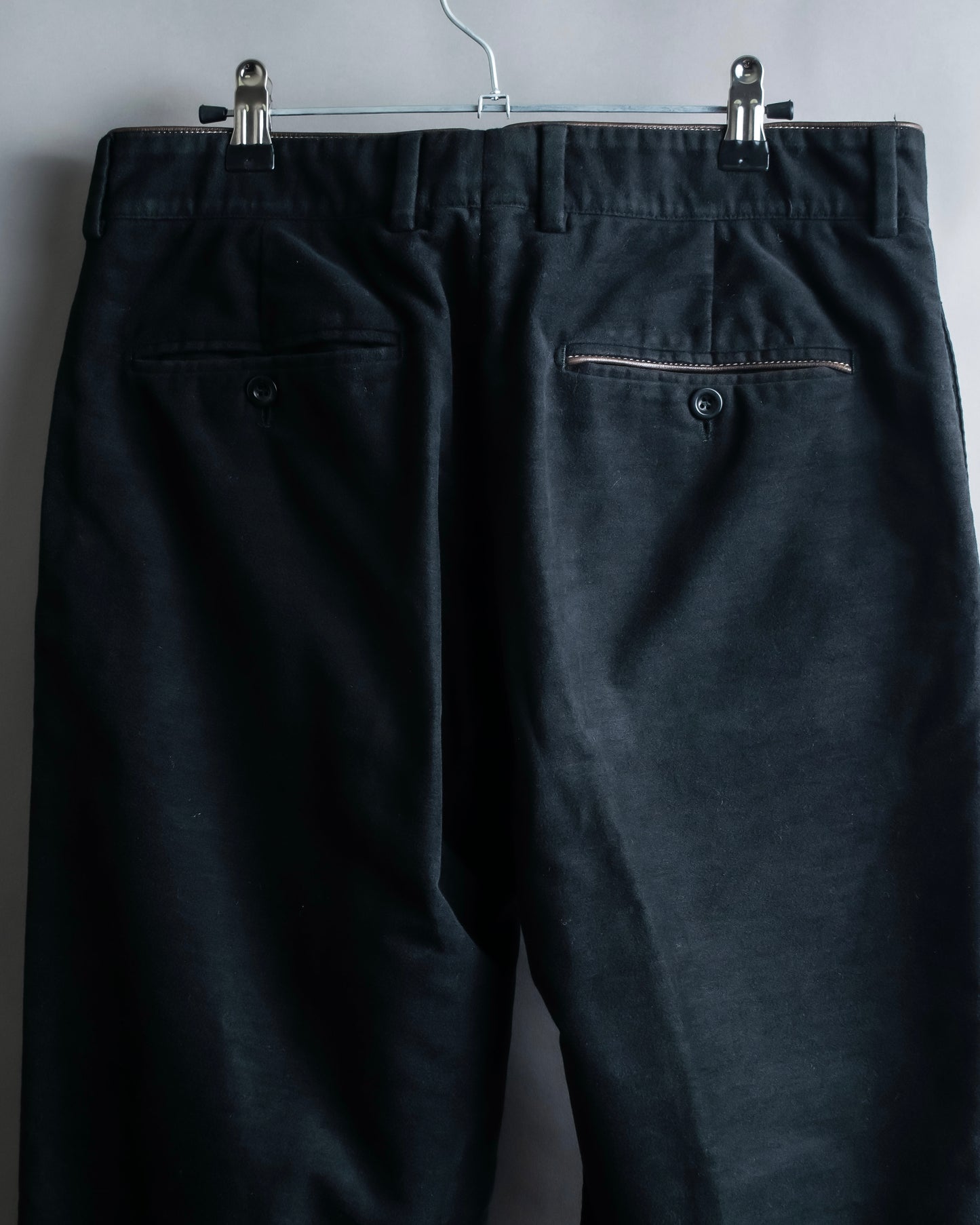 "HERMES" Leather trimmed design tapered pants