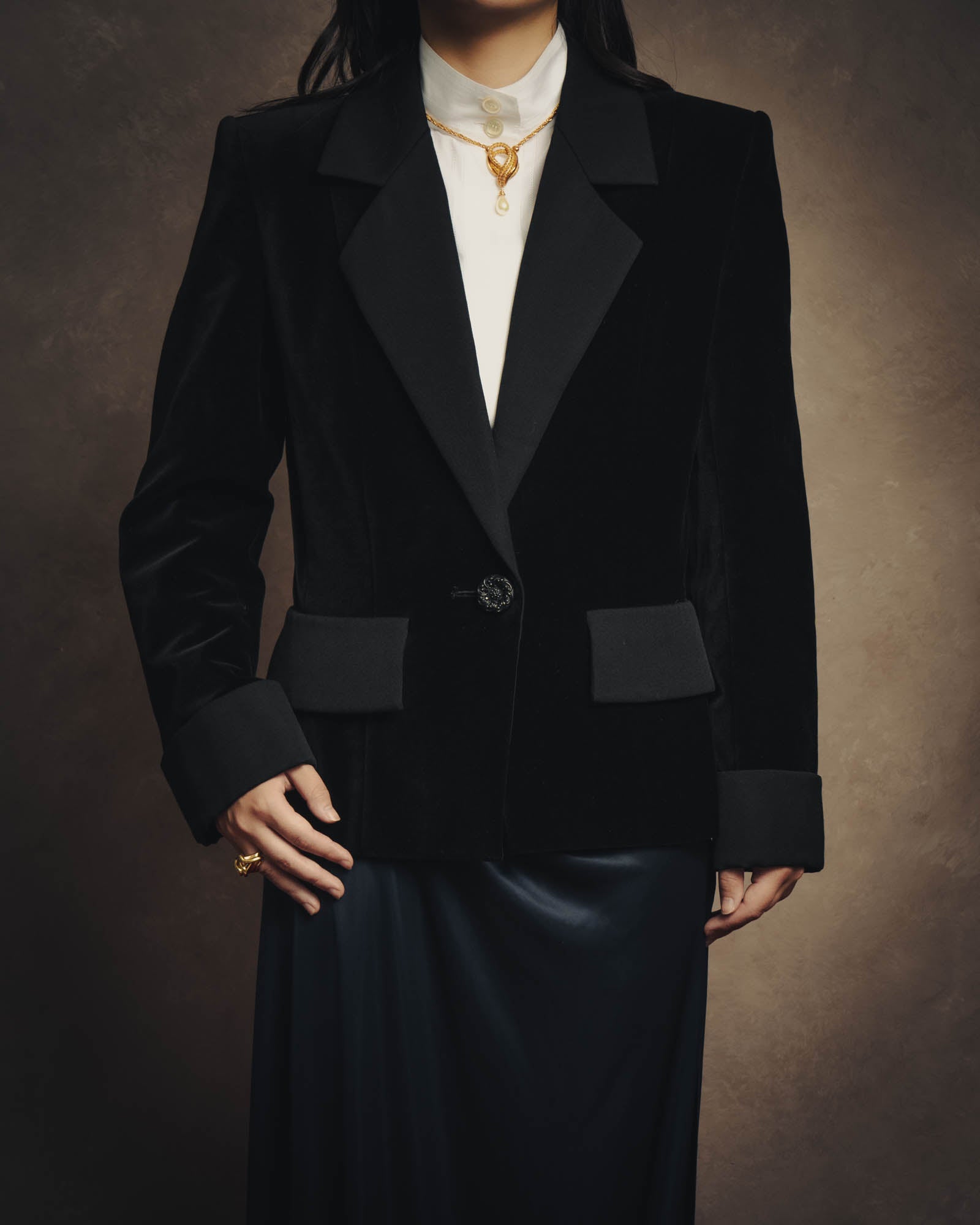 –SPECIAL– “Yves Saint Laurent” 90’s-00’s Velvet tuxedo tailored jacket