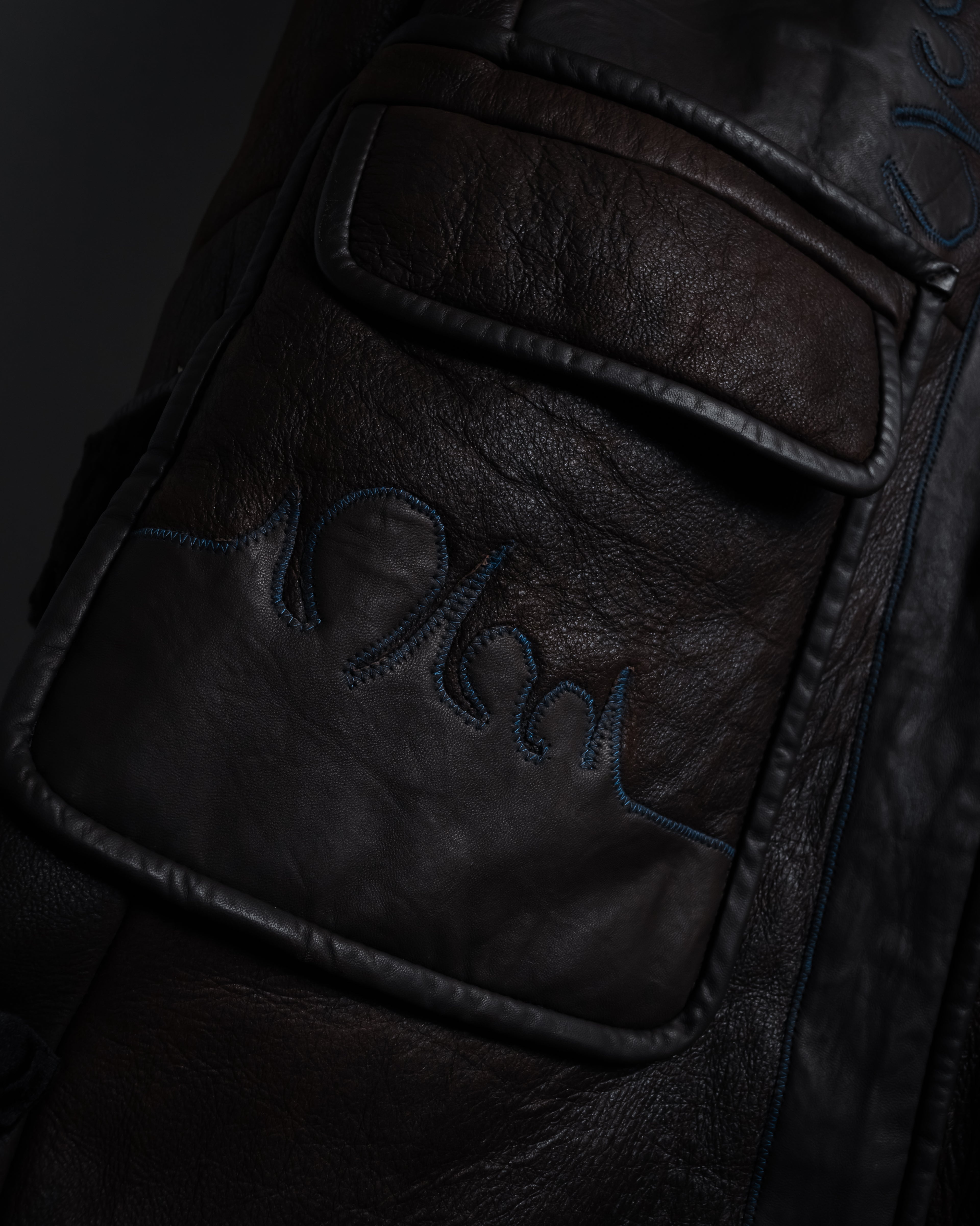 “KENZO” 80’s Folkloric shearling-lined leather long coat