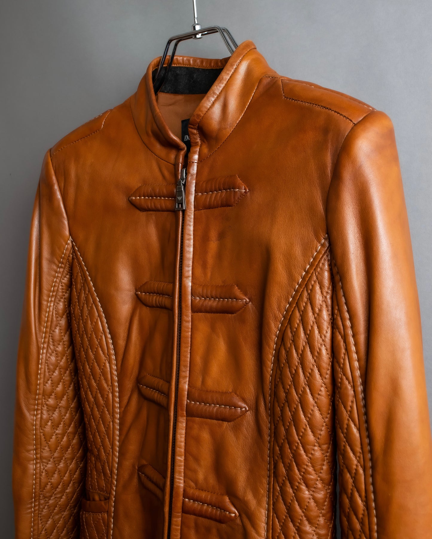 "EMPORIO ARMANI"  Quilted design brown color leather jacket