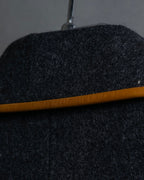 "HERMES" Vintage leather piping design belted tailored jacket