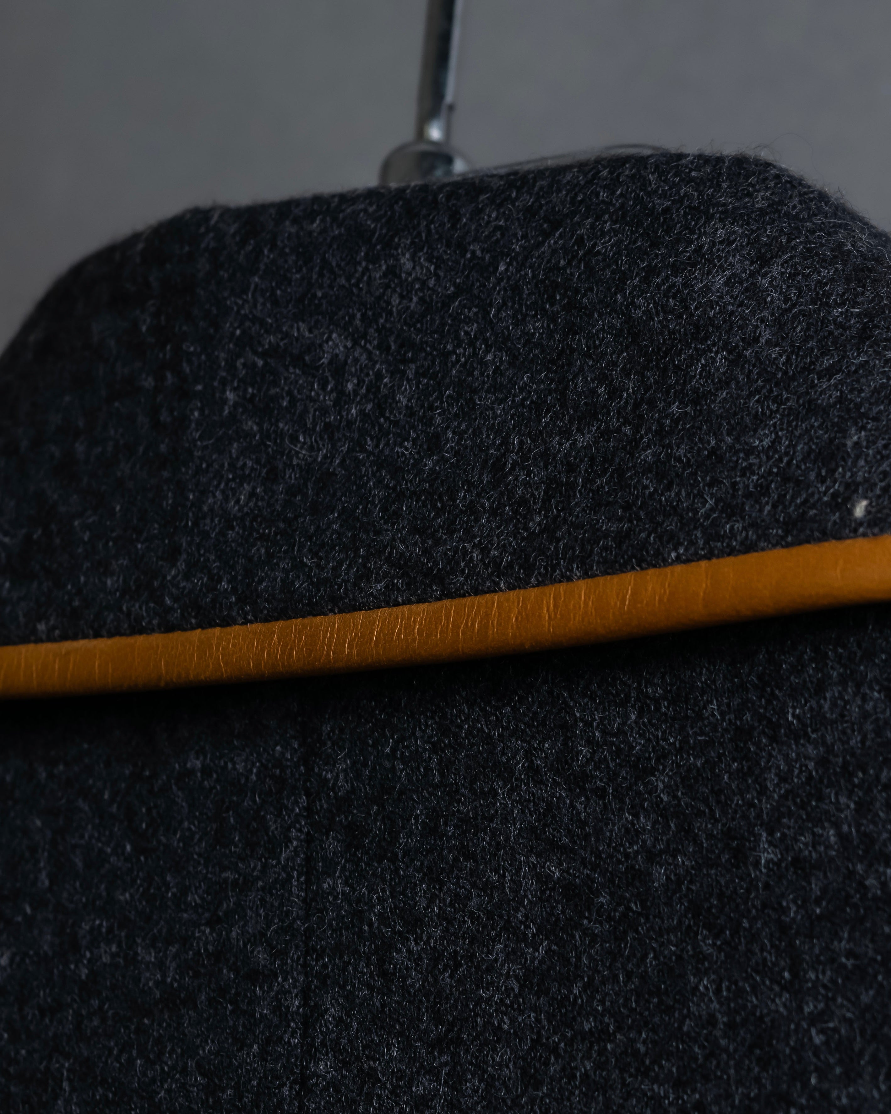 "HERMES" Vintage leather piping design belted tailored jacket