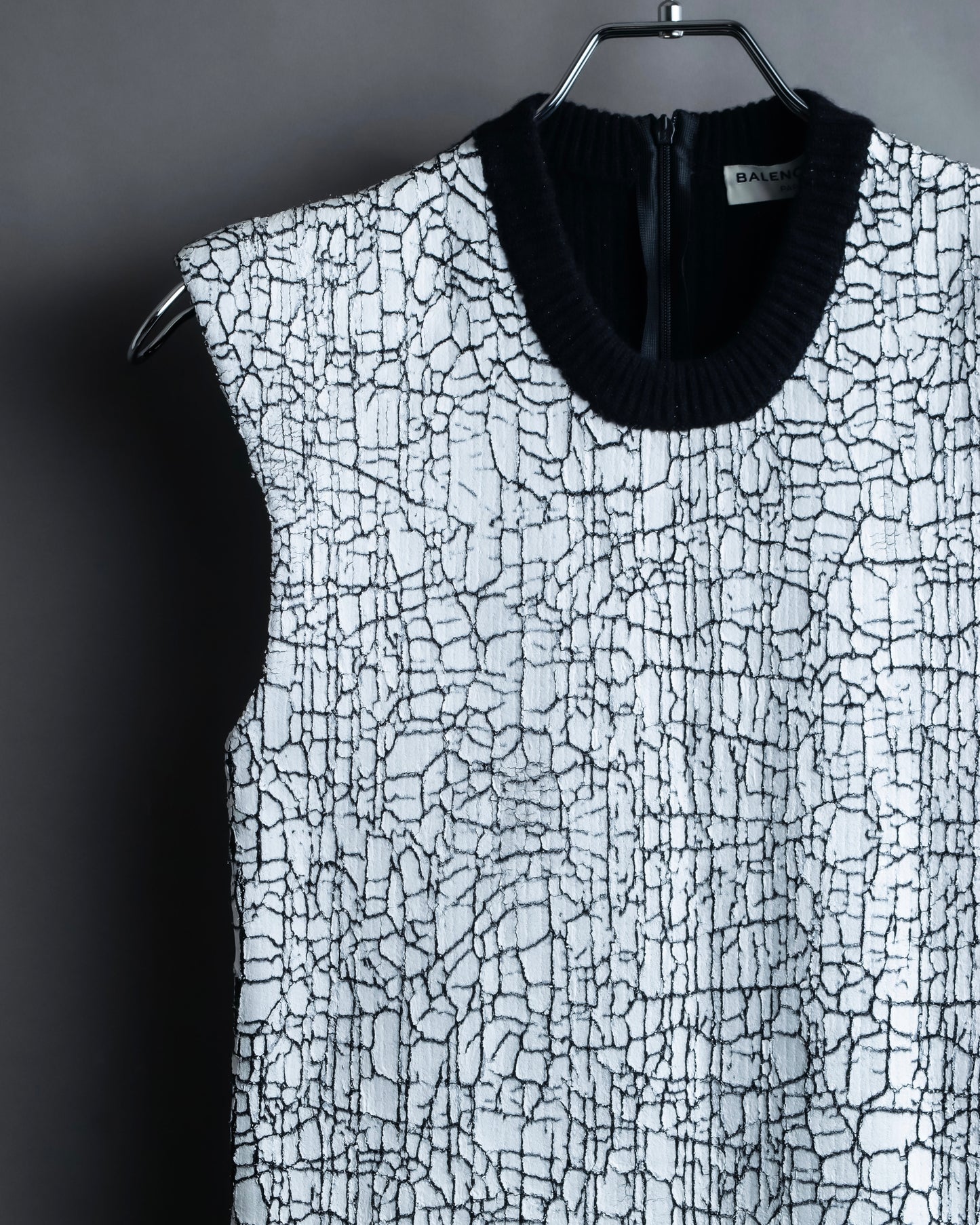 "BALENCIAGA" cracked wool sleeveless dress