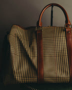 "Polo Ralph Lauren" 80's-90's Houndstooth leather trim travel bag