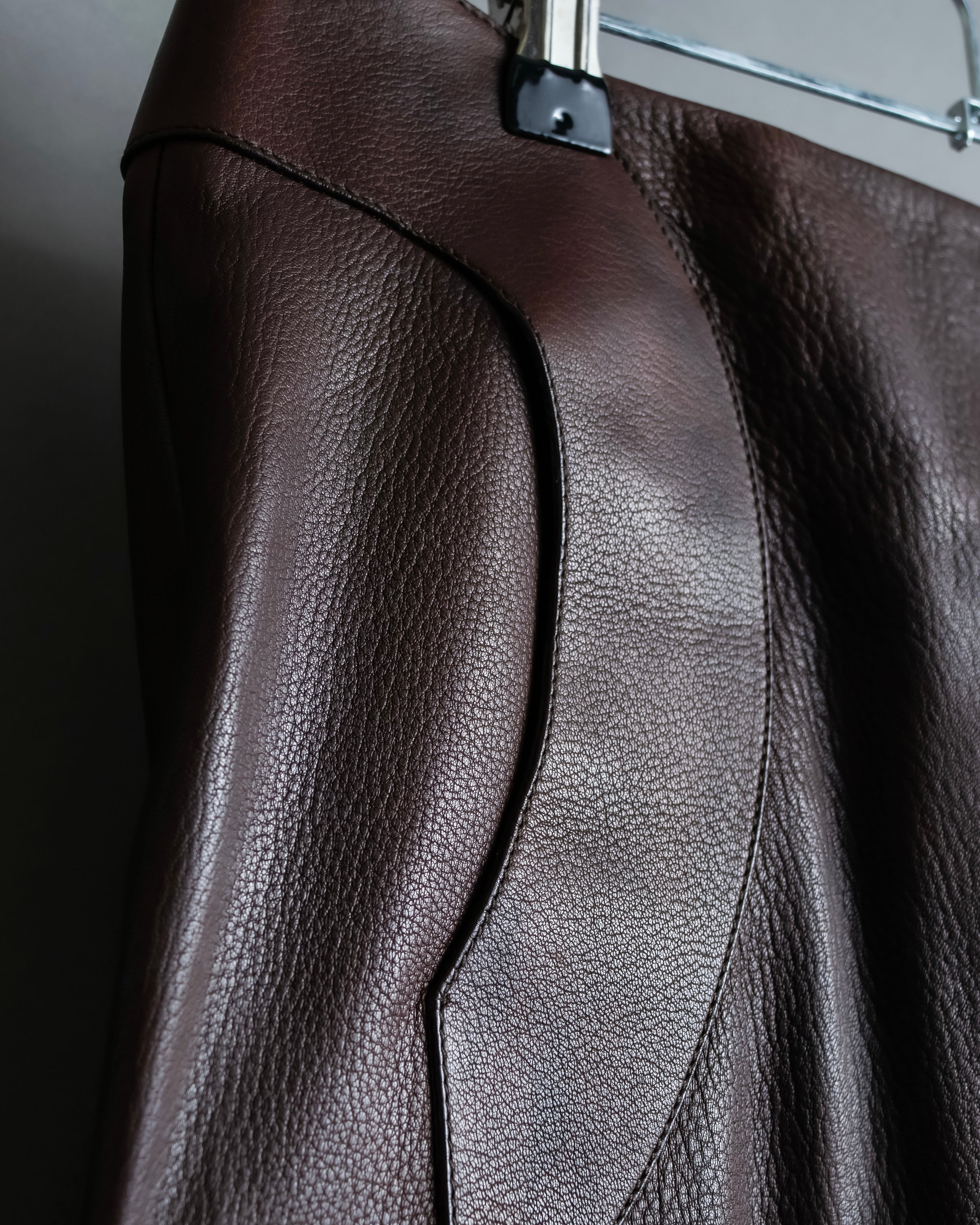 "Hermes by Gaultier" Round Pocket Wine Red Leather Skirt