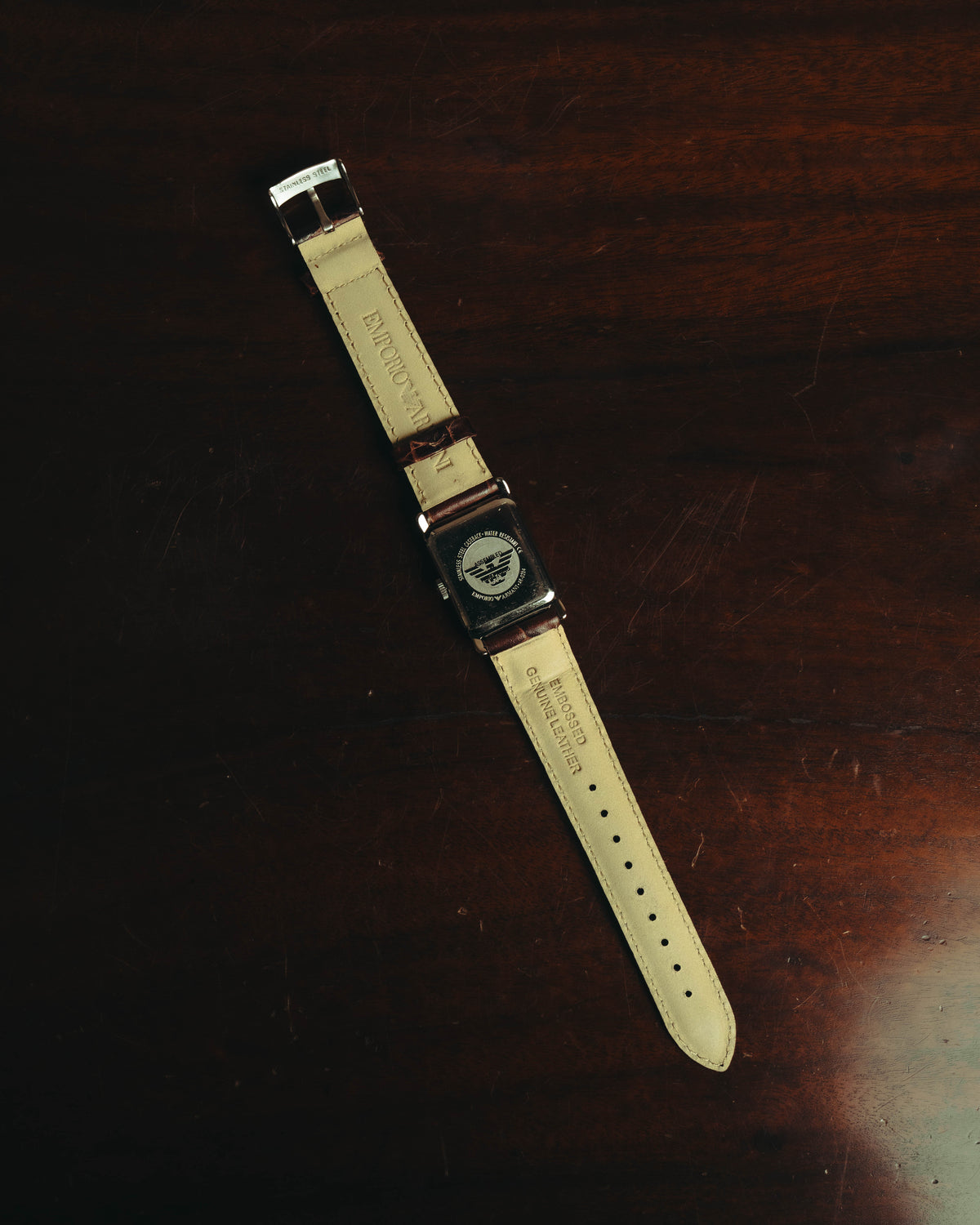 “EMPORIO ARMANI” Late 90’s-early 10’s Art deco rectangular leather strap watch