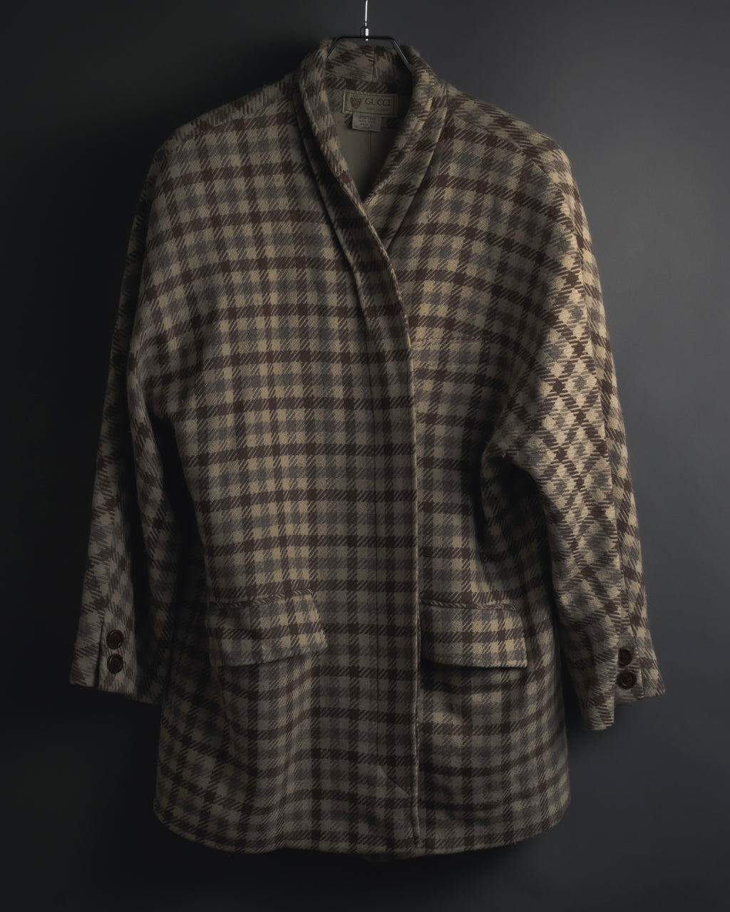 "GUCCI" 80’s checked wool shawl collar jacket