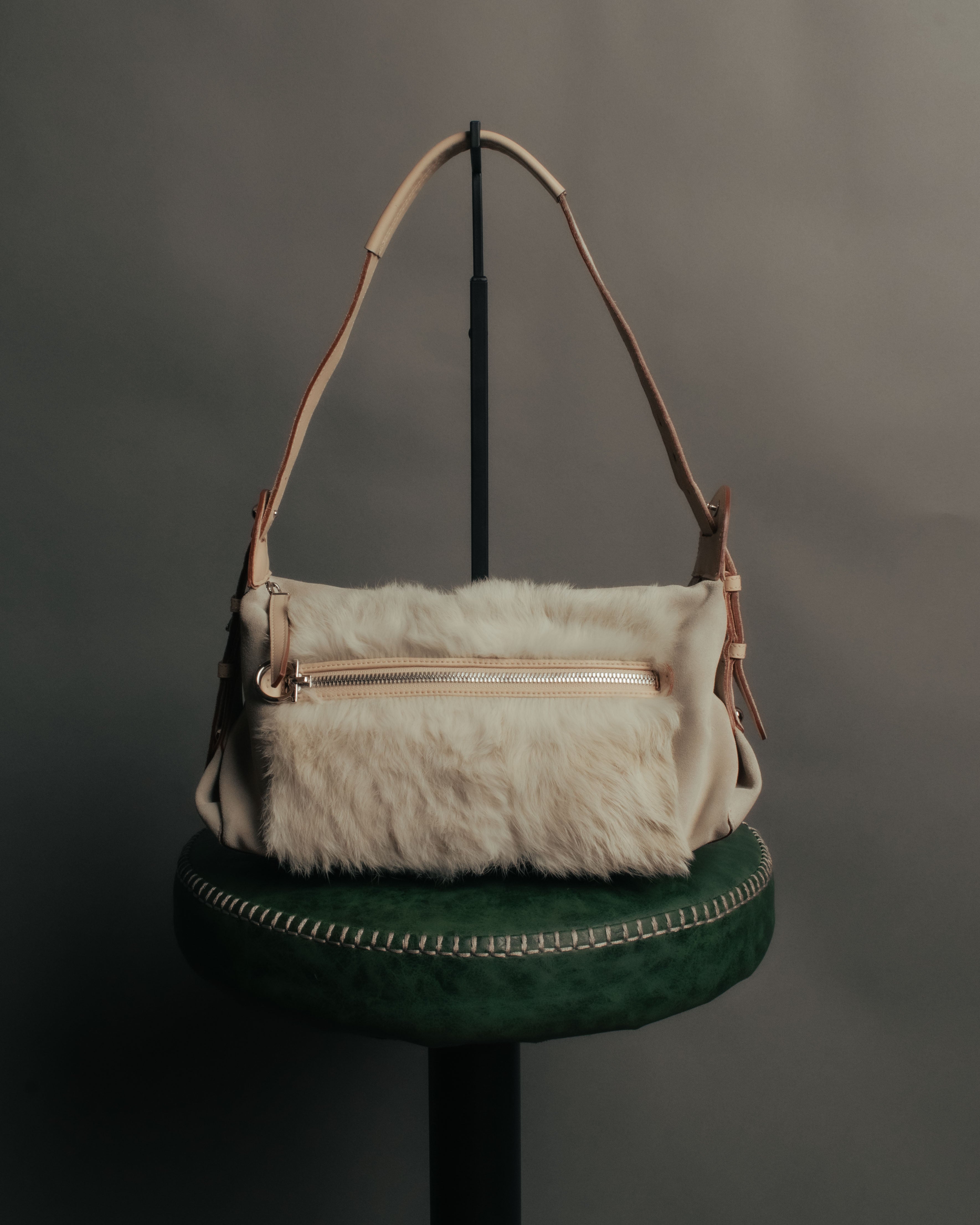 “Salvatore Ferragamo” 00’s Fur panel suede shoulder bag