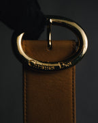 "Christian Dior" 98’s-05’s Wide grained oval logo buckle leather belt