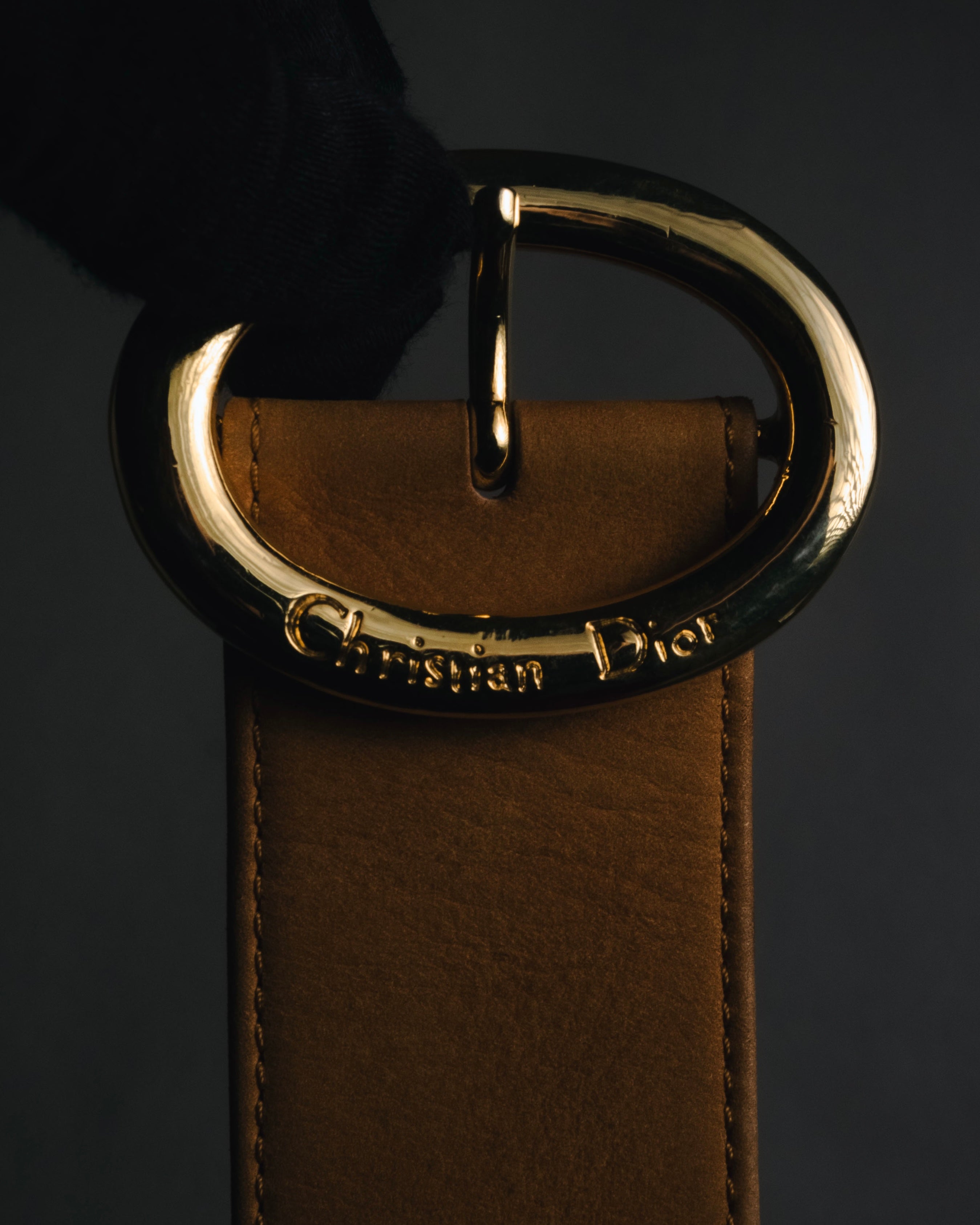 "Christian Dior" 98’s-05’s Wide grained oval logo buckle leather belt