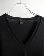 "GUCCI" G logo embroidered silk mix V-neck knit