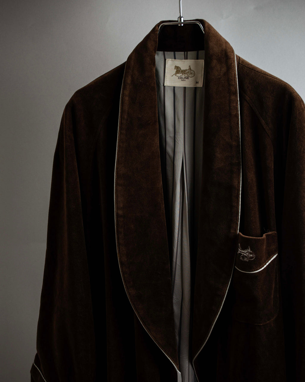 "CELINE" Piping design velour long gown coat