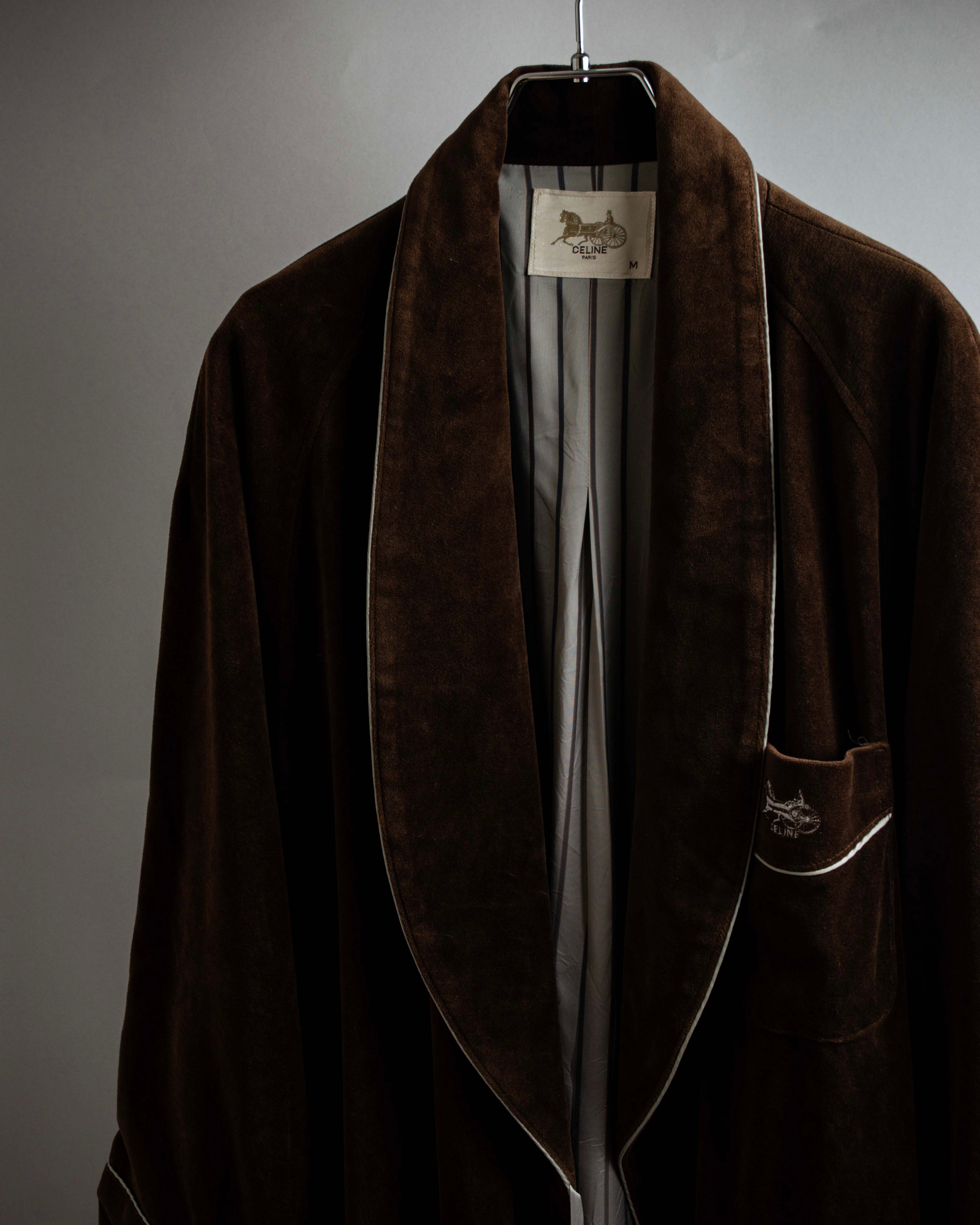 "CELINE" Piping design velour long gown coat