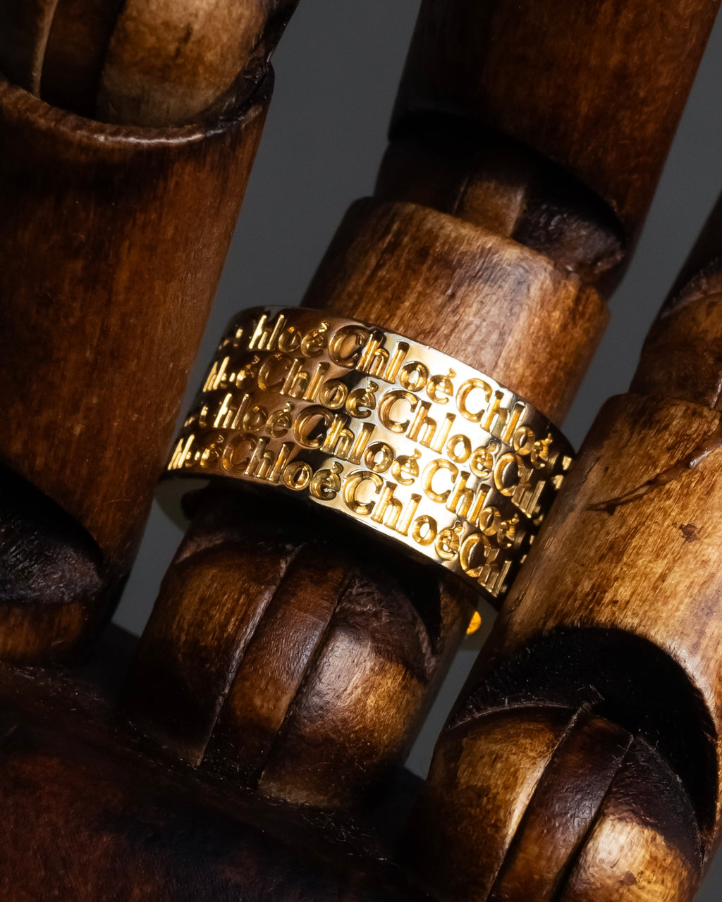 "Chloe" Logo engraved design gold tone ring
