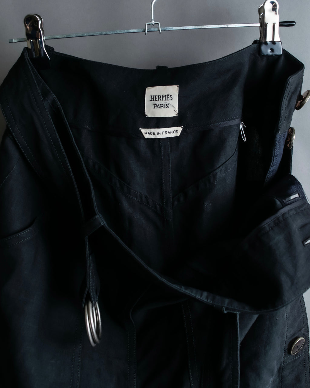 "HERMES" Belted button design linen skirt