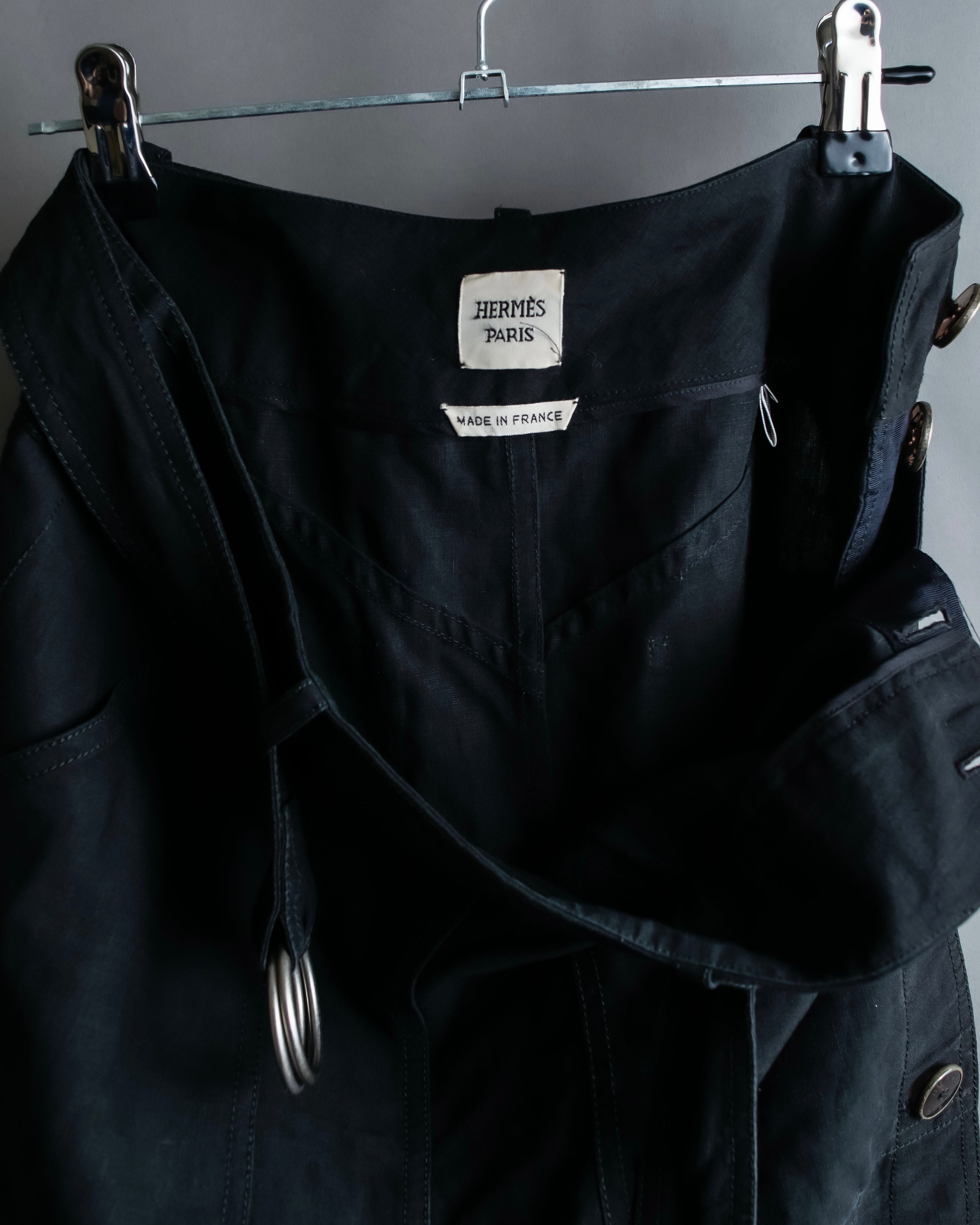 "HERMES" Belted button design linen skirt