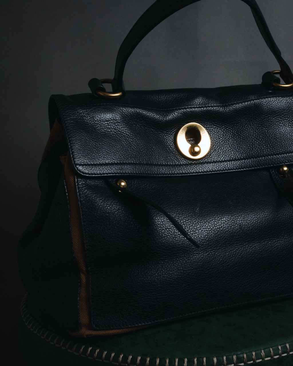 "YVES SAINT LAURENT" 2008-2012 Muse to icon clasp leather and canvas top handle bag