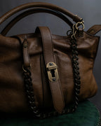 "BURBERRY" Chain design grained full grain leather shoulder bag