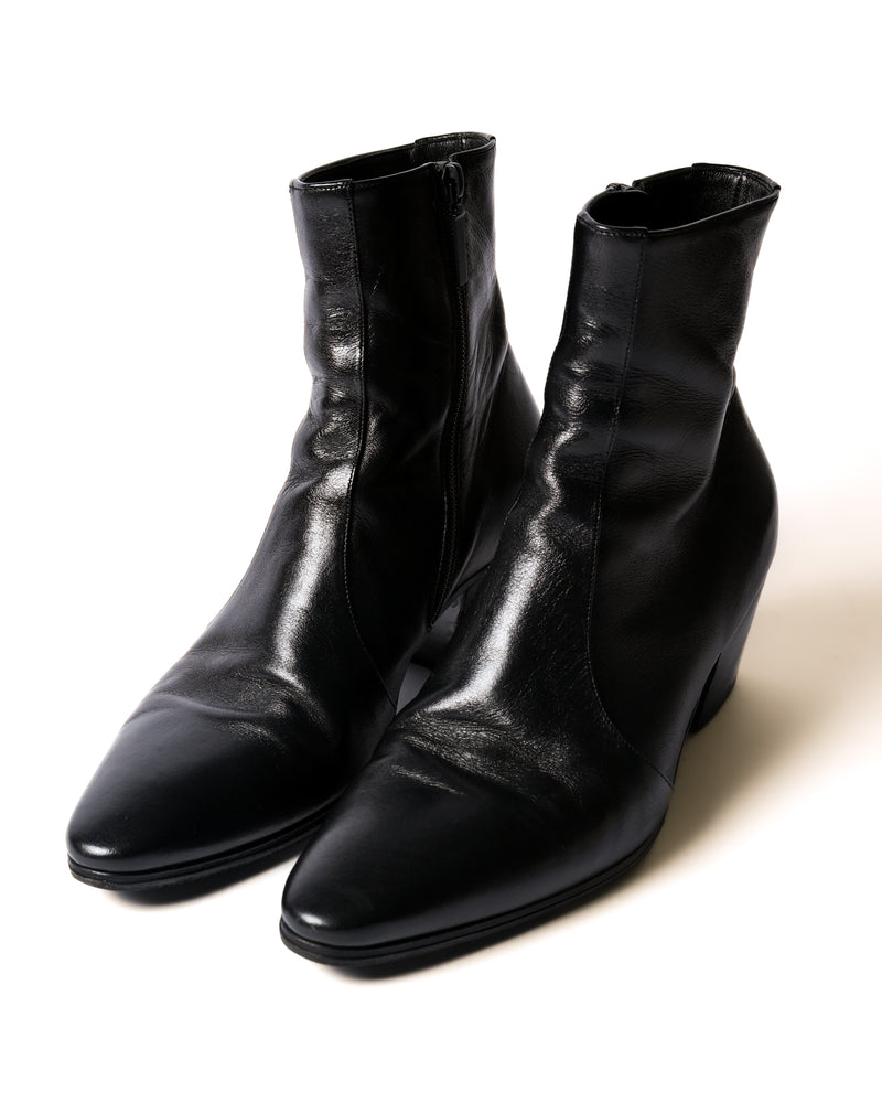 SAINT LAURENT PARIS/ “VASSILI” Round Pointed Toe 6cm Heel Boots Black