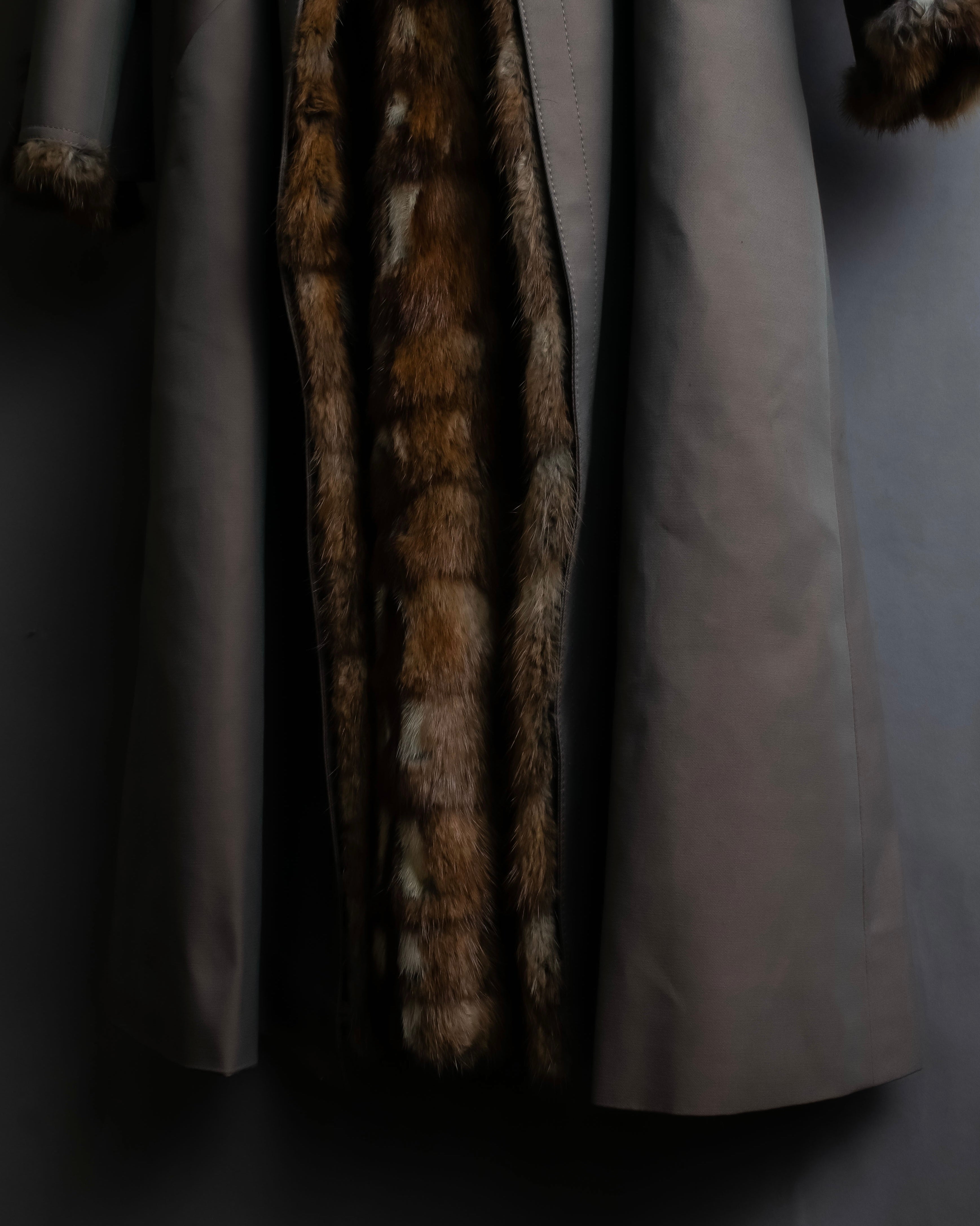 "HIROKI" Real fur lined maxi length belted coat