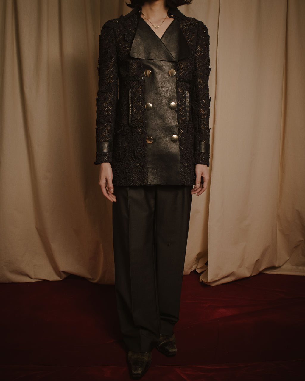 –SPECIAL– "VALENTINO"
Early 2010s lace and leather double-breasted jacket