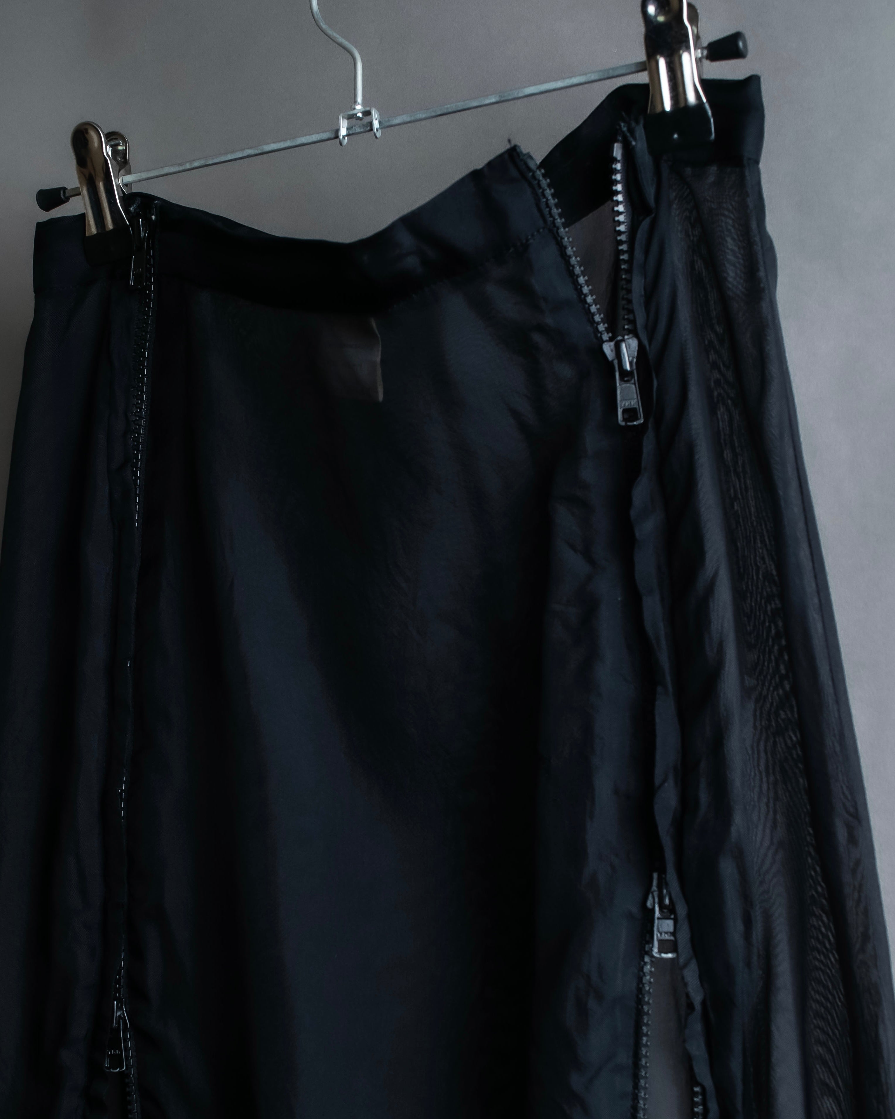 "YOHJI YAMAMOTO" 1996SS Double zipper design sheer rayon flare skirt
