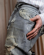 "Dolce &amp; Gabbana"Faded design gray denim pants