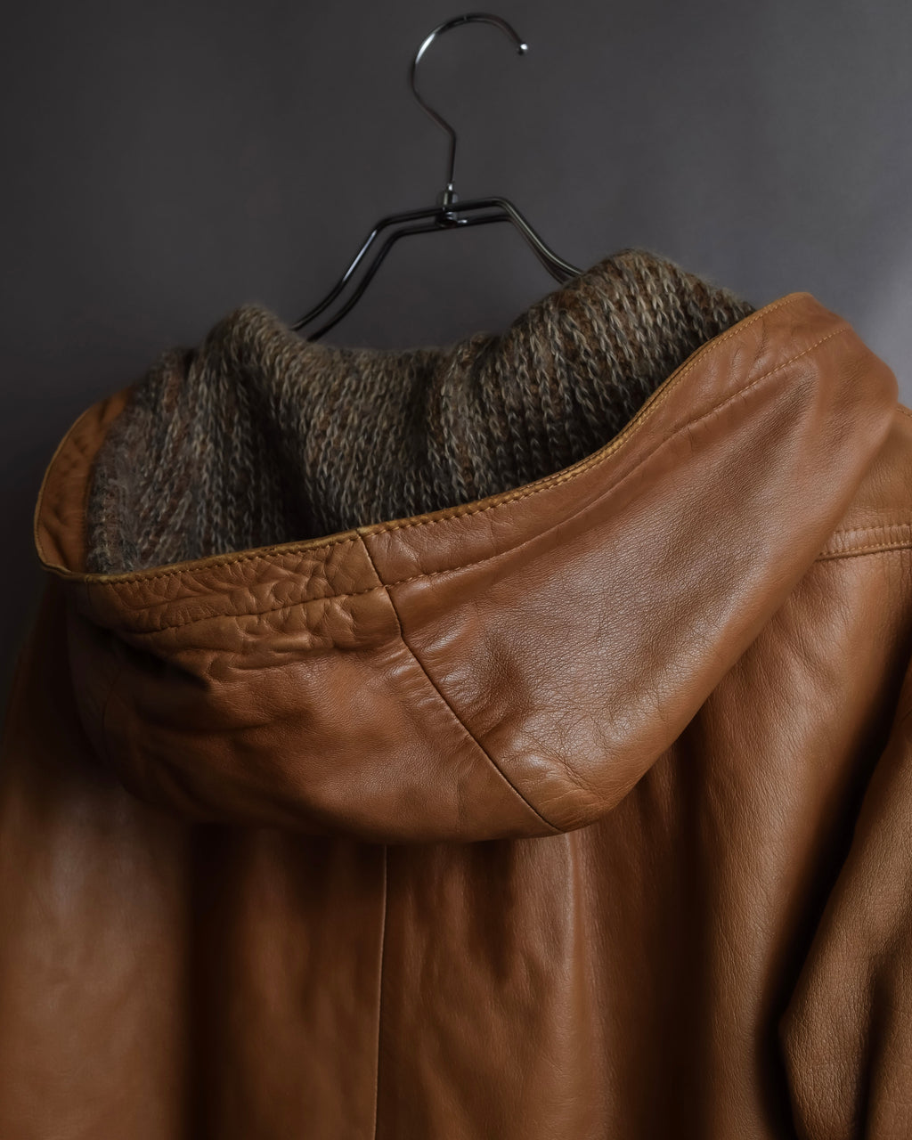 "LOEWE" 80-90's Vintage texture leather zip hoodie