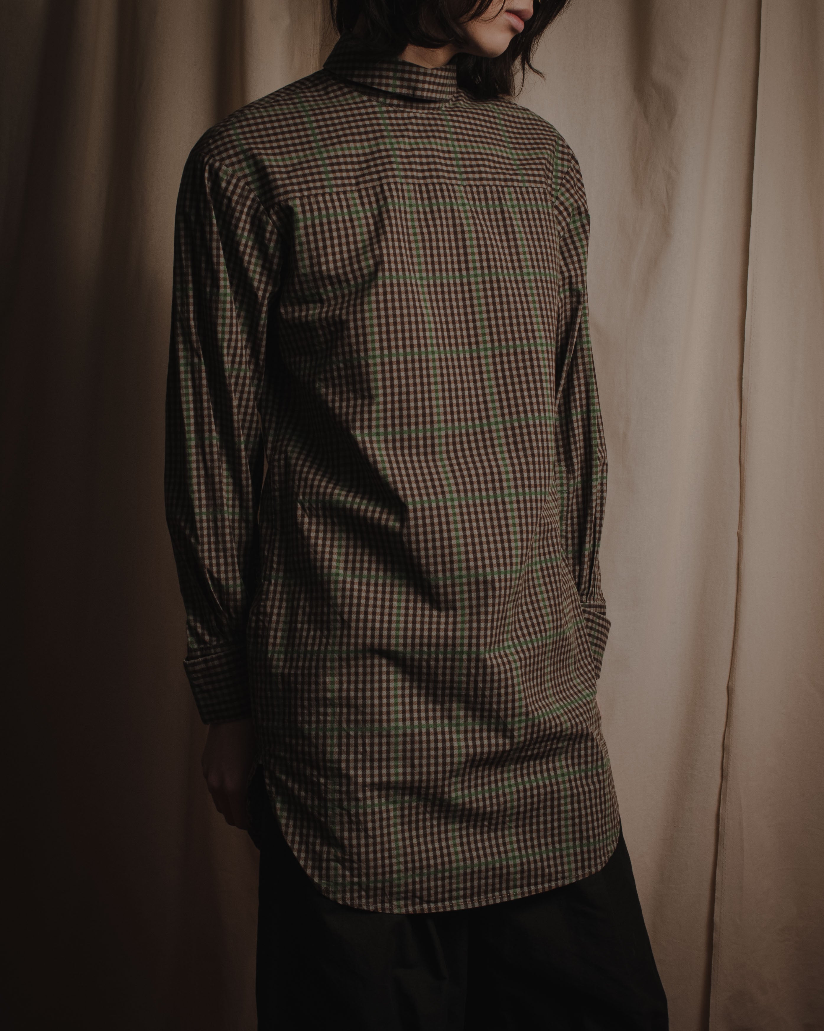 "Dries Van Noten" Longline windowpane check band collar shirt