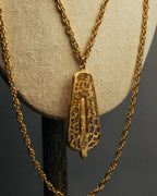 "TRIFARI" 50's-60's Ornate gold tone pendant necklace